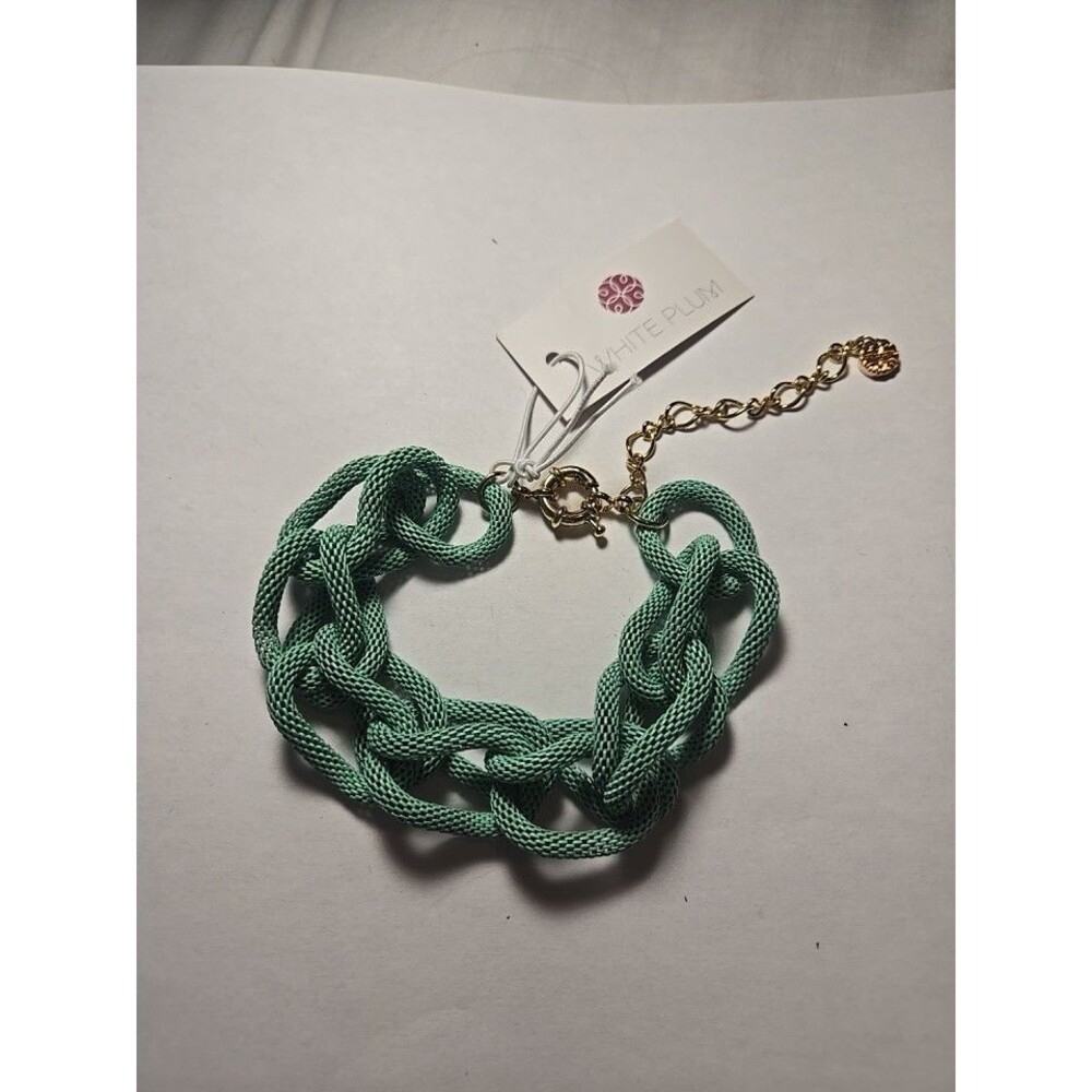 White Plum Green Braided Bracelet Statement Piece Gold Clasp